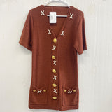 90s Ochre Whipstitch SS Cardigan- Small