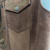 90s Brown Suede Embroidered Vest- Small