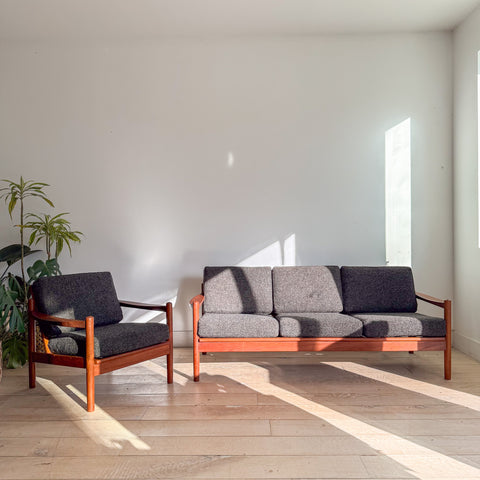 Danish Teak Sofa + Chair Set - New Upholstery