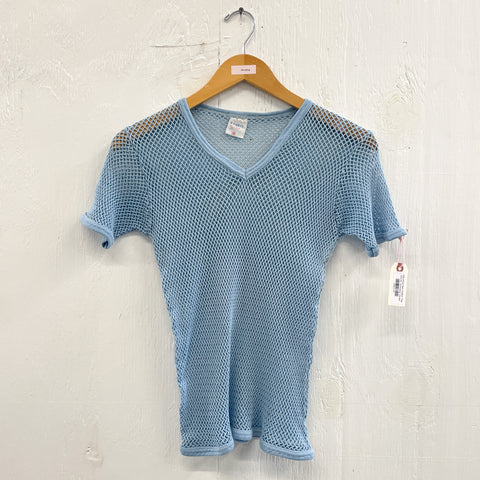 70s Blue Fishnet Cotton Top