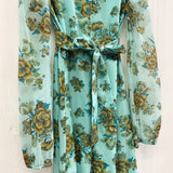 60s Floral Blue Sheer Sleeve Maxi Dress