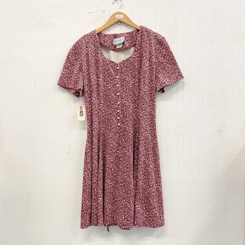 80s Floral Red Tie Dress