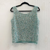Vintage Blue Green Sequined Sleeveless Blouse