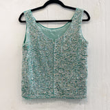 Vintage Blue Green Sequined Sleeveless Blouse