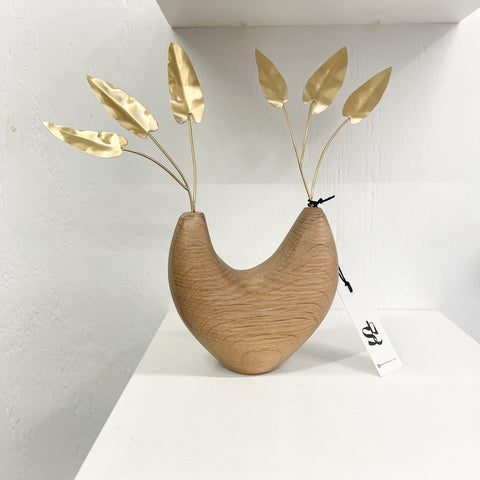 large carved wooden philodendron leaf Sculptural Vessel White Oak + Philodendron