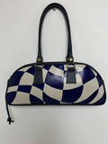 Hand Painted Wavy Checkered Bowling Handbag - Blu.