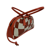 Hand Painted Wavy Checkered Bowling Handbag - Or.