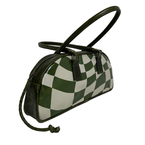 Hand Painted Wavy Checkered Bowling Handbag - Gr.