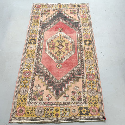 Vintage Turkish Rug - Mustard/Pink 7'2x3'9