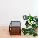 Mid Century Walnut End Table w/ Glass Top