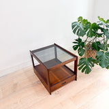 Mid Century Walnut End Table w/ Glass Top