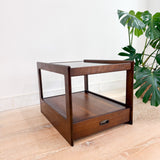 Mid Century Walnut End Table w/ Glass Top