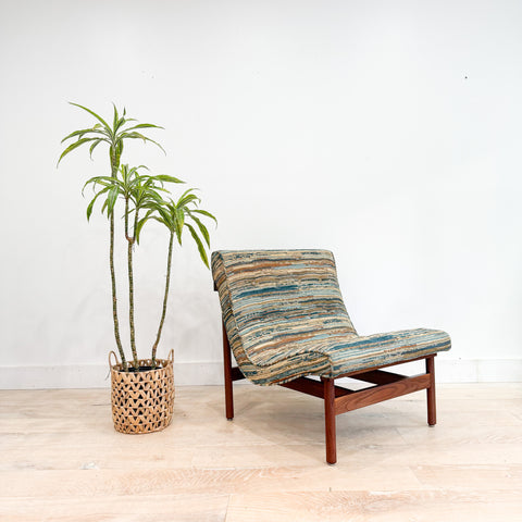 Mid Century Rare Scoop Chair - New Striped Upholstery