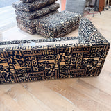 Vintage "Tiki" Style Sofa w/ 2 Ottomans
