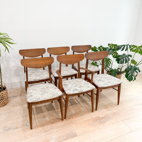 Set of 6 Walnut Dining Chairs w/ New Upholstery