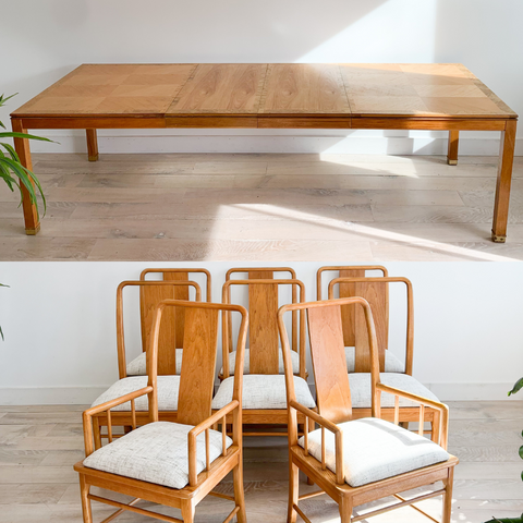 Oak Olive Burl Dining Table w/ Set of Dining Chairs – Atomic