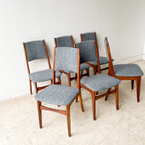 Set of 6 Danish Dining Chairs w/ New Nubby Grey/Blue Upholstery