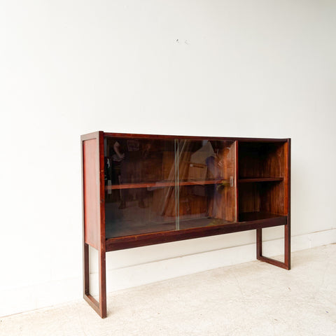 Walnut Curio Cabinet with Sliding Glass Doors