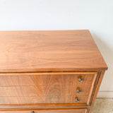 Mid Century Dixie Highboy Dresser with Unique Drawer Pulls