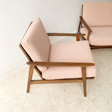 Pair of Mid Century Lounge Chairs w/ New Blush Upholstery