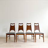 Set of 4 Walnut Dining Chairs w/ New Dark Grey Tweed Upholstery