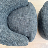 Pair of Navy Blue Tweed Swivel Lounge Chairs