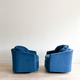 Pair of Modern Swivel Rocker Lounge Chairs w/ New Blue Upholstery