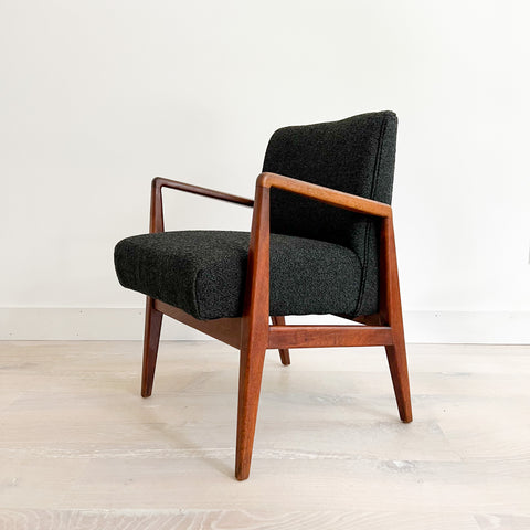 Jens Risom Chair w/ New Charcoal Boucle Upholstery