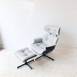 Mid Century Plycraft Chair and Ottoman w/ New Grey Upholstery