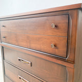 Mid Century Walnut Highboy Dresser with Brass Drawer Pulls