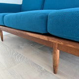 Extra Long Mid Century Sofa w/ New Blue Upholstery
