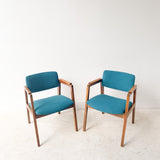 Pair of United Chair Co Chairs with New Teal Upholstery