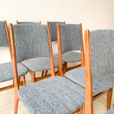 Set of 6 Danish Walnut Dining Chairs with New Blue/Grey Tweed Upholstery