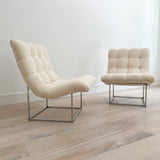 Pair of Milo Baughman Scoop Chairs w/ New Cream Boucle Upholstery