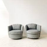 Pair of Swivel Lounge Chairs w/ New Upholstery and Solid Walnut Bases