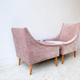 Pair of Mid Century Lounge Chairs w/ New Mauve Upholstery