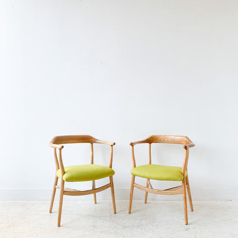 Pair of Sculpted Modern Occasional Chairs w/ New Chartreuse Upholstery