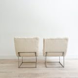 Pair of Milo Baughman Scoop Chairs w/ New Cream Boucle Upholstery