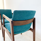 Pair of Walnut Occasional Chairs w/ New Teal Upholstery