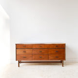 Mid Century 9 Drawer Dresser with New Solid Walnut Top