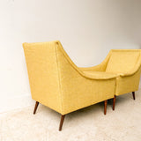 Pair of Mid Century Lounge Chairs w/ New Yellow Upholstery