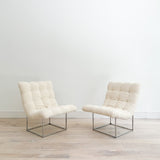 Pair of Milo Baughman Scoop Chairs w/ New Cream Boucle Upholstery