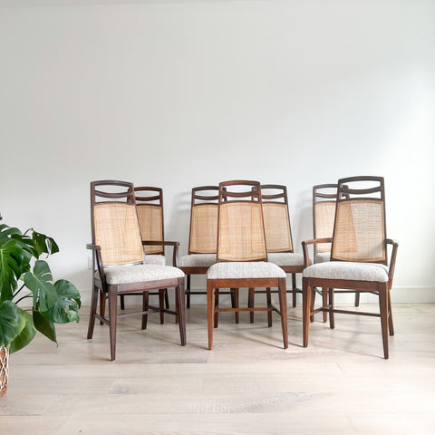 Set of 7 Cane Back Dining Chairs - New Upholstery