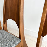 Set of 4 Walnut Dining Chairs w/ New Dark Grey Tweed Upholstery