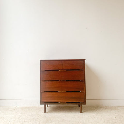 Mid Century Modern Walnut Highboy Dresser on Tapered Legs