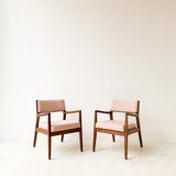 Pair of Walnut Occasional Chairs with New Blush Upholstery