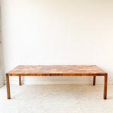 Mid Century Burlwood Parsons Style Dining Table w/ 2 Leaves