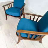 Pair of High Back Lounge Chairs - New Teal Upholstery