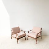 Pair of Mid Century Lounge Chairs w/ New Blush Upholstery