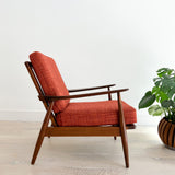 Mid Century Lounge Chair w/ New Orange Tweed Upholstery